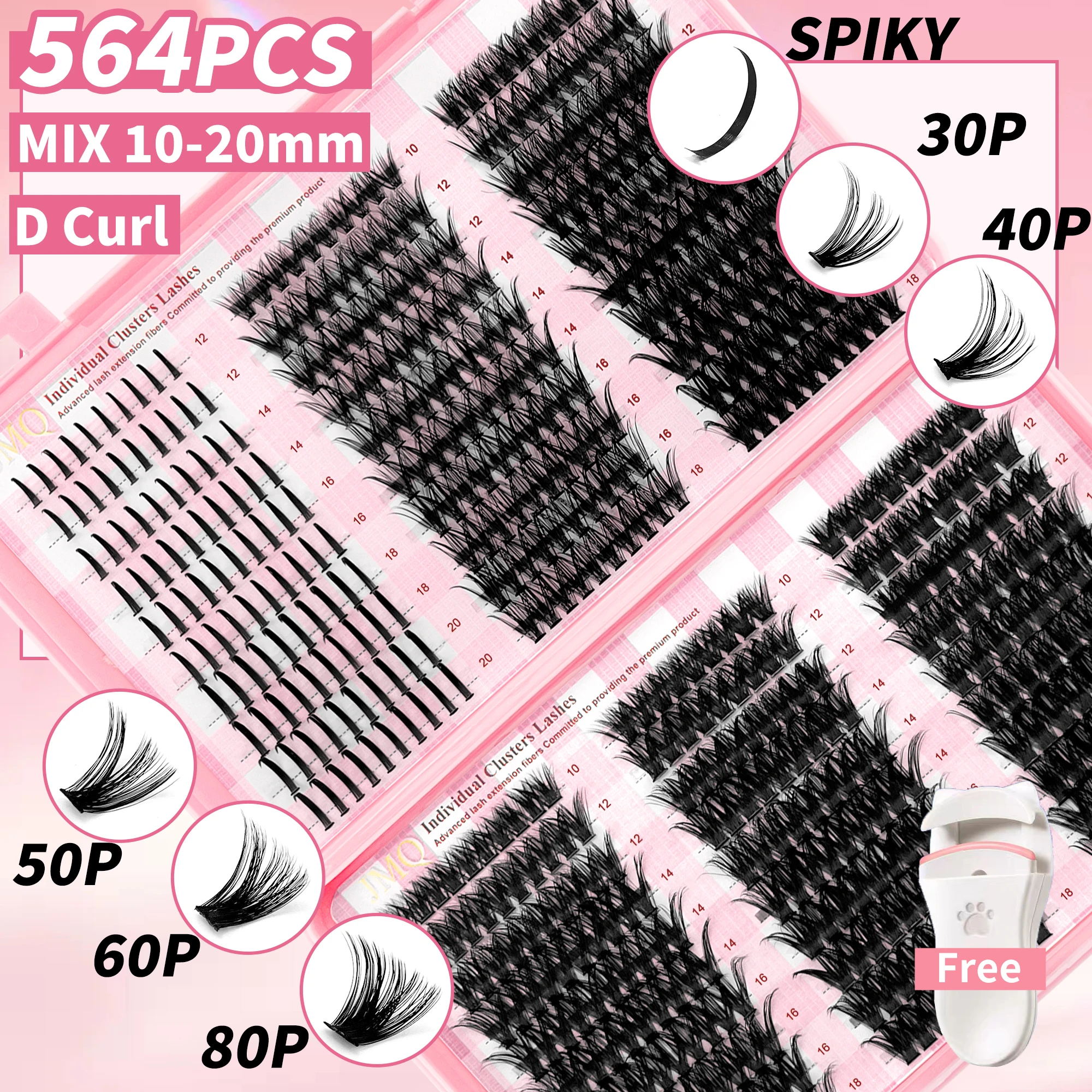 

LAKANAKU DIY Individual Cluster Spikes Manga Eyelash Extension Kit faux cils yeux de chat with Eyelash Curler Curling Eyelashes