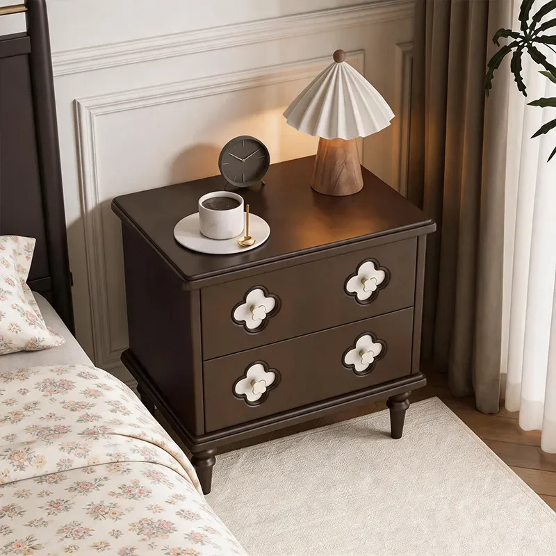 for French Retro Solid Wood Bedside Table Small Color Matching Nightstand Antique Home Bedroom Storage Cabinet