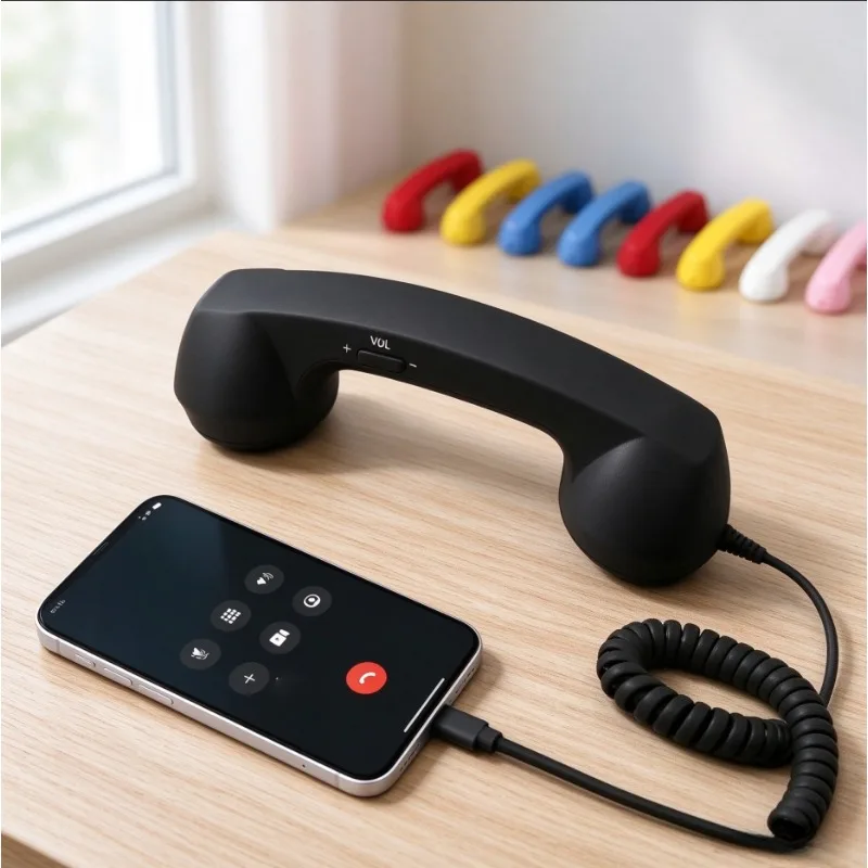with Microphone Phone Handset Type-C Tangle Free Wire Landline Handle Receiver Telephone Style Handheld Cell Phone Receiver