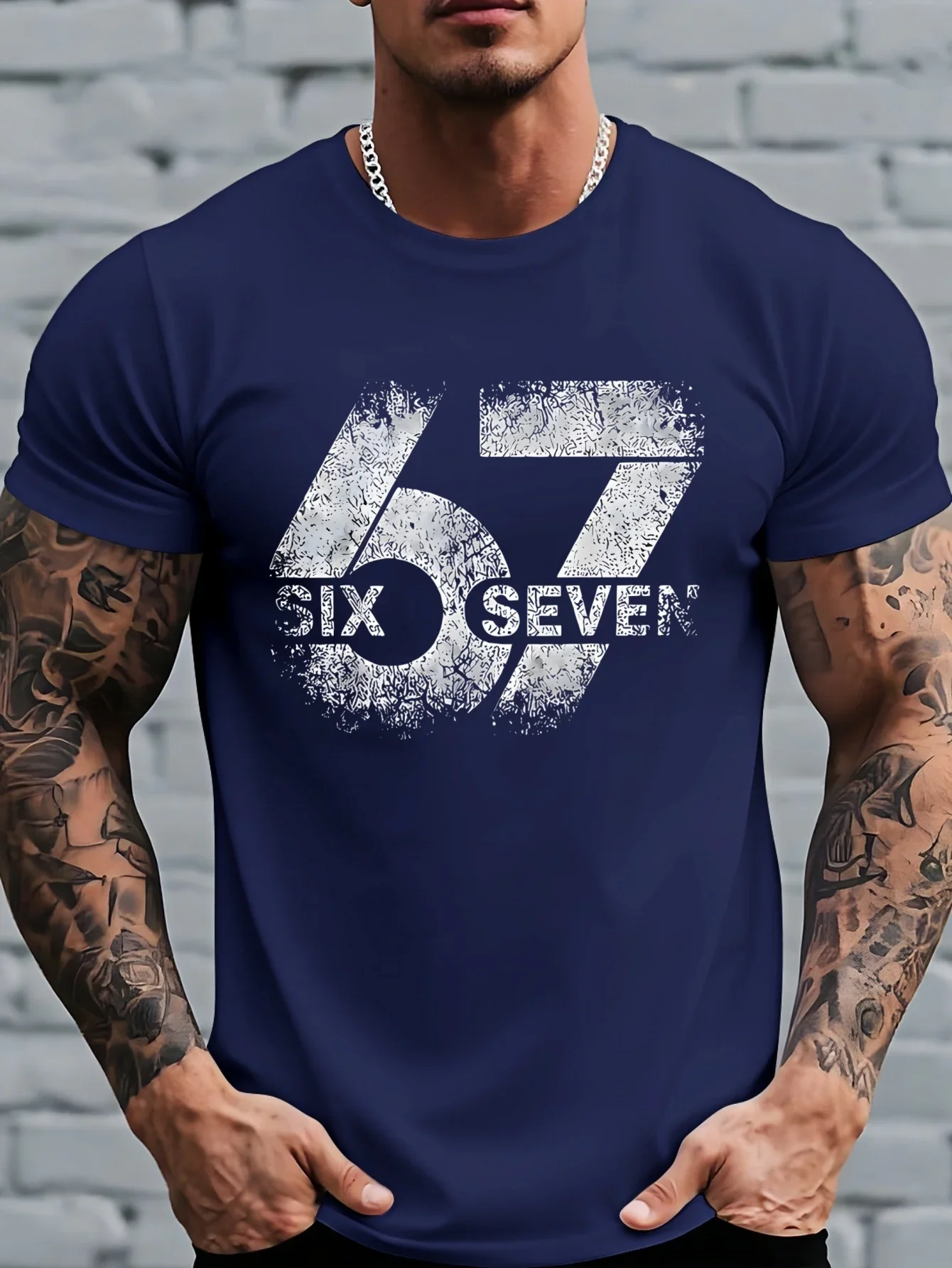 Vintage Number 67 SIX SEVEN Graphic T-Shirt Men 3D Print Streetwear Casual Crew Neck Tops Trendy Men's Clothing