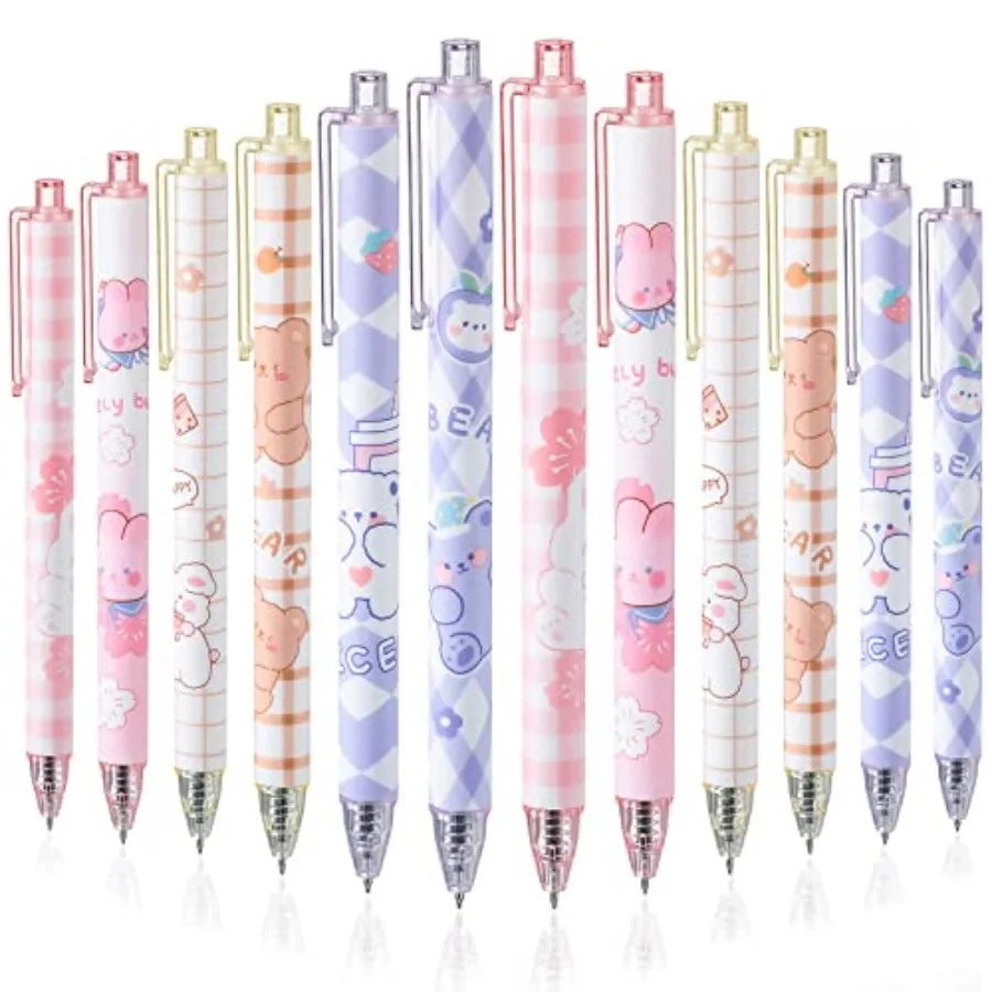 

12 Pcs Kawaii Gel Ink Pen 0.5 mm Black Ink Kawaii Pens Retractable Fine Ballpoint Pen Stylish School Supplies for Boys Office G