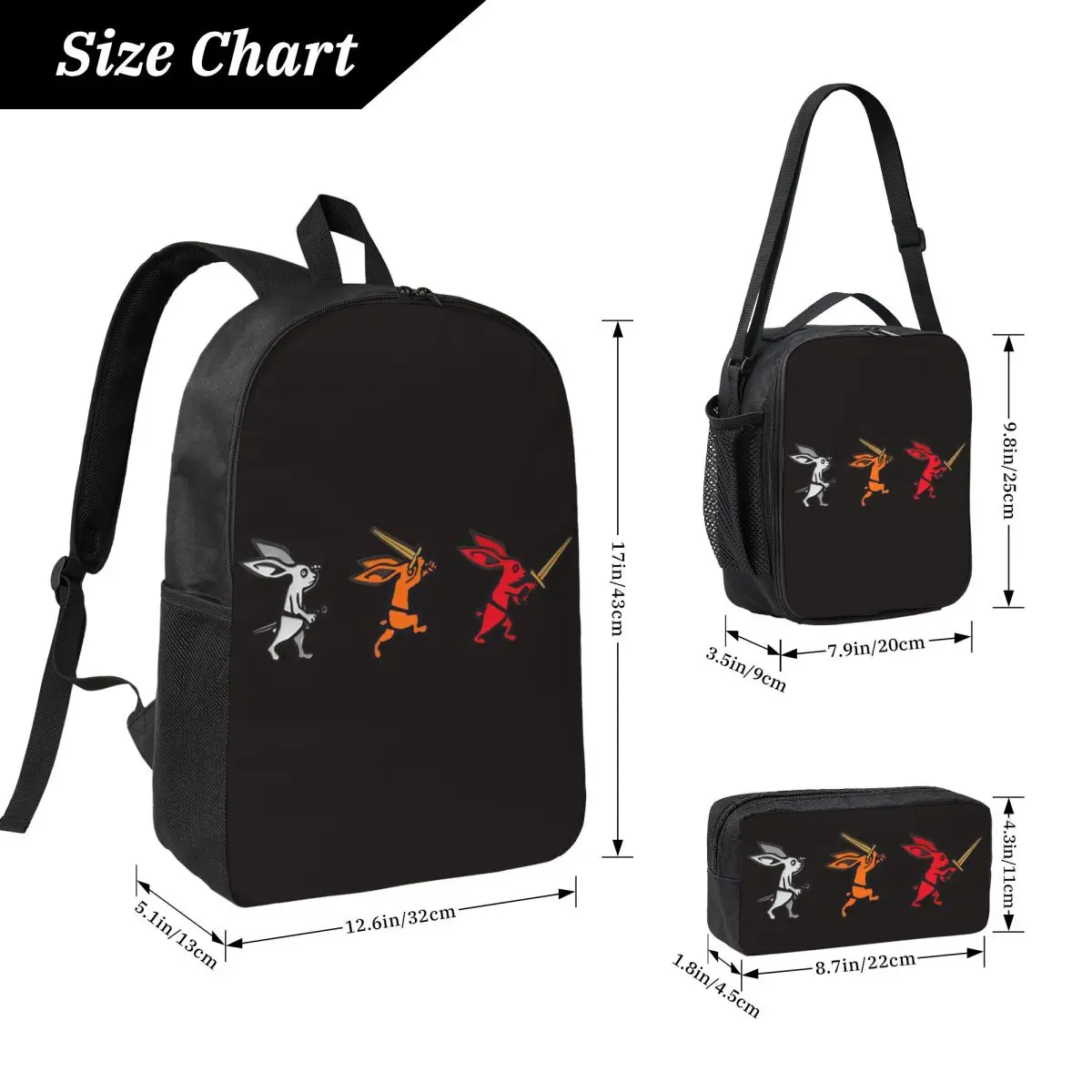 Rabbit Trio Kingdom Come Deliverance Ii Backpack BookBag School Bag Computer Shoulder Bags 3ps Insulated Lunch Bag Pencil Case
