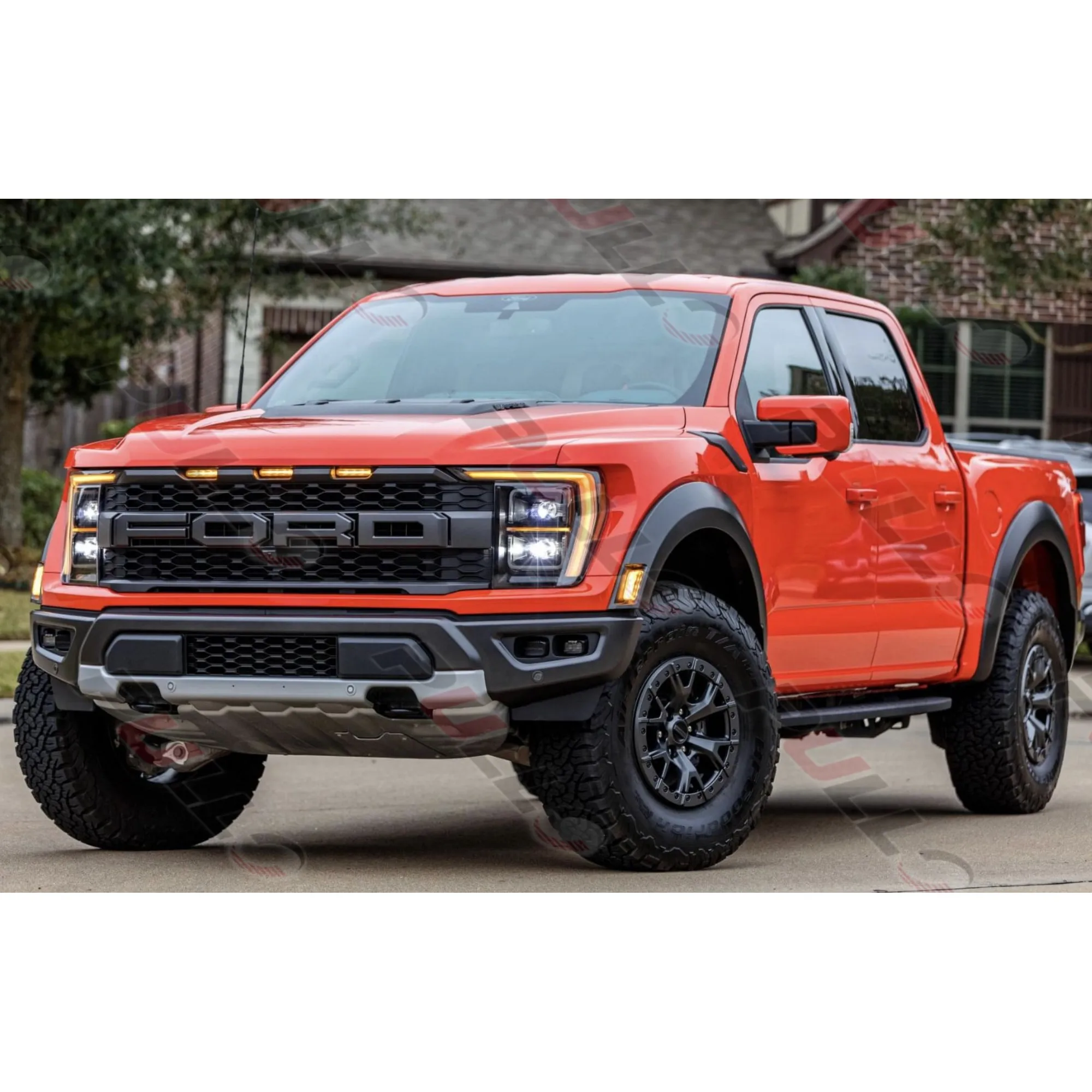 Body kit for 2021+ Ford F-150 to Raptor model include front bumper assembly with grille hood fenders eyebrows rear lip