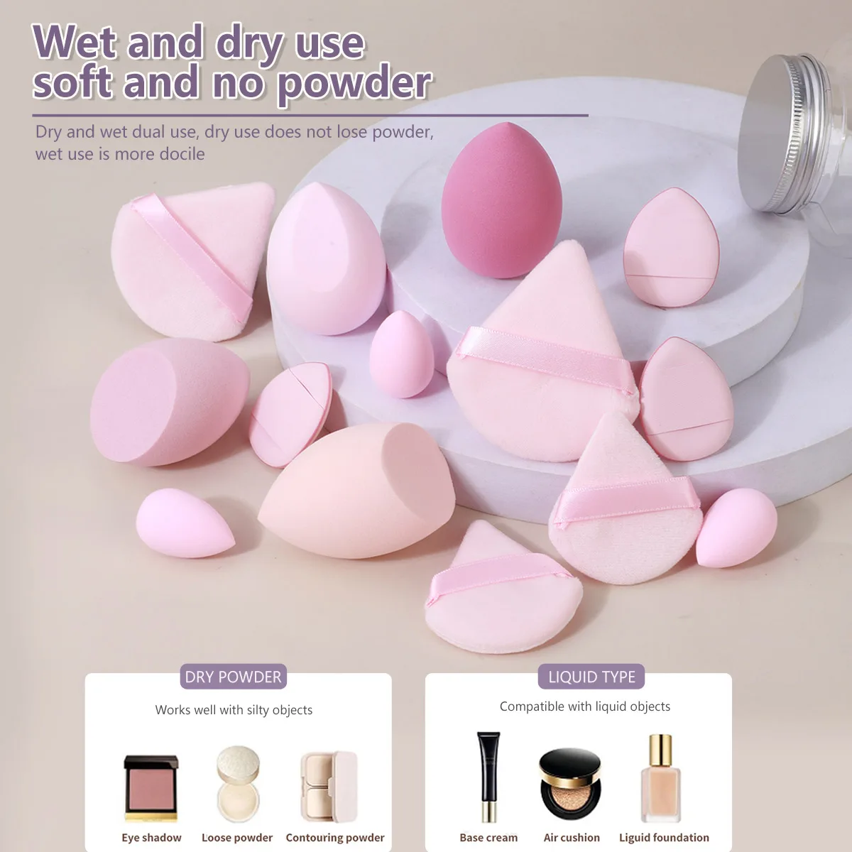 14 Piece Cosmetic Sponge Set, Cosmetic Sponge Finger Puff, Dry and Wet Foundation Make-Up Cosmetic Puff