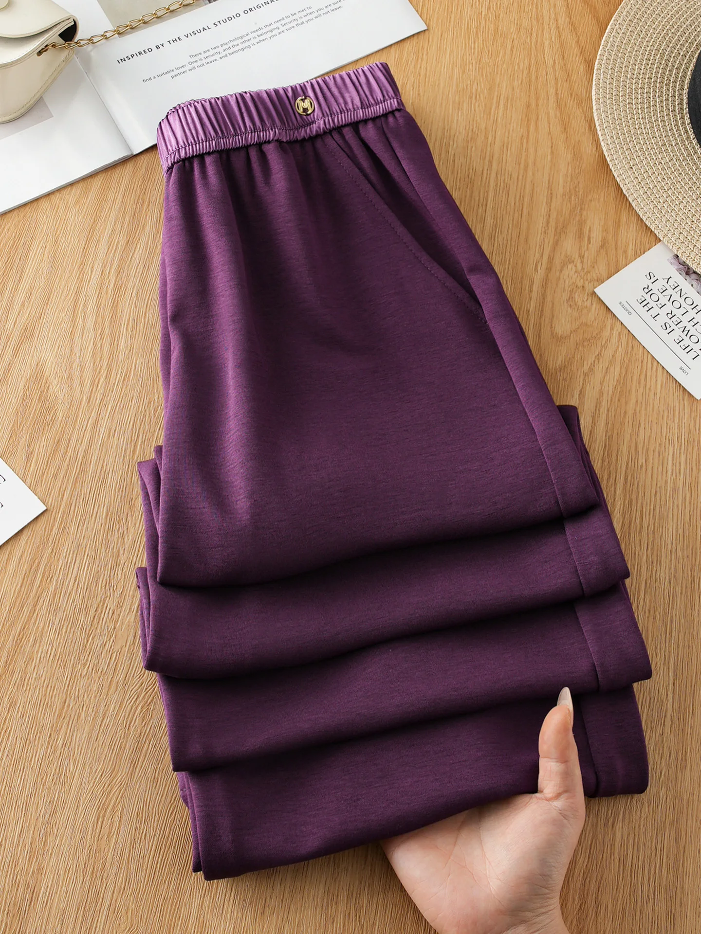 

Trendy Slim Wide Leg Pants High Waist Casual Straight Modal Fabric Spring Summer Thin New 2026 Women's Fashion plus Size Trou...