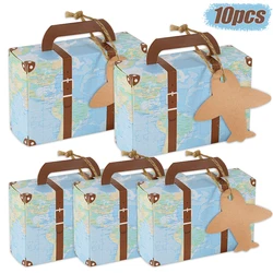 5/10Pcs Mini Suitcase Boxes with Tag Wedding Favors Candy Gift Box for Guests Kids Travel Theme Birthday Party Decor Supplies