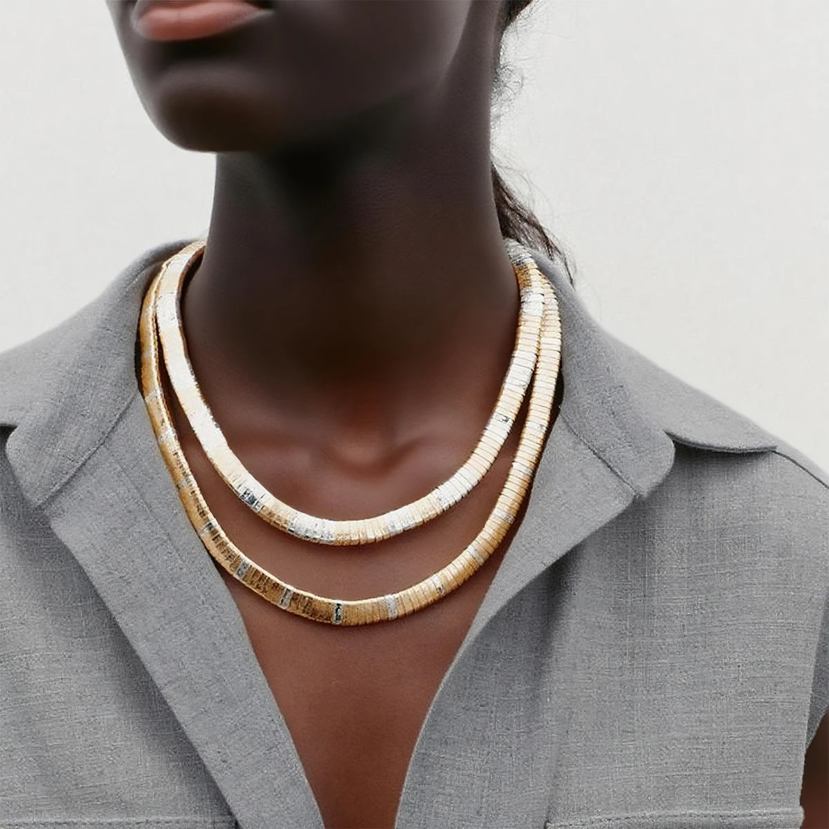 

2025 New ZAA Vintage Metal Geometric Multi-layered Choker Necklaces for Women Personalized Jewelry Neck Accessories