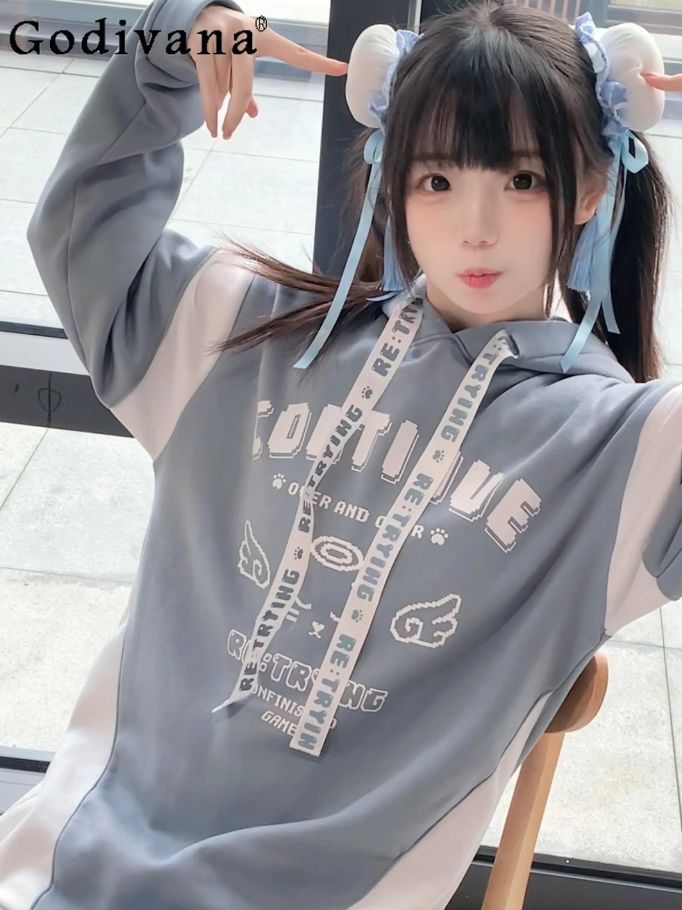 

Japanese Subculture Mine Water Color Hoodies Women's Spring Loose Y2k Print Hooded Sweatshirts Goth Harajuku Sweet Cool Girl Top