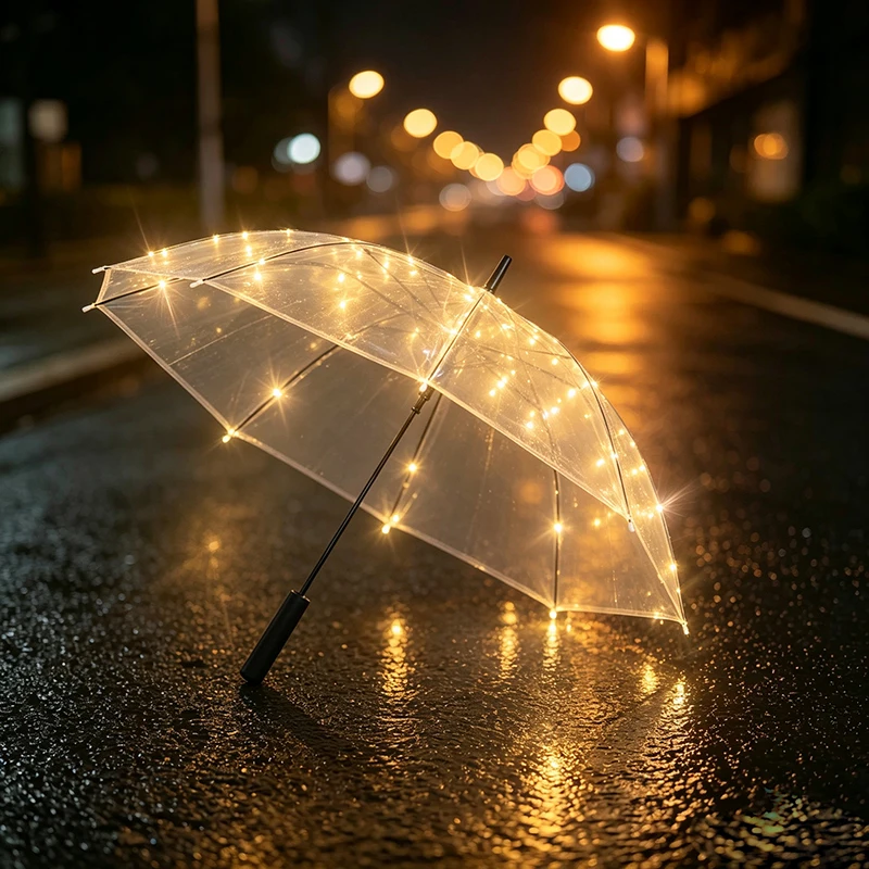 Colorful Light Up Transparent Umbrella Waterproof Clear Umbrella Luminous Decorative Umbrella for Night Photography props