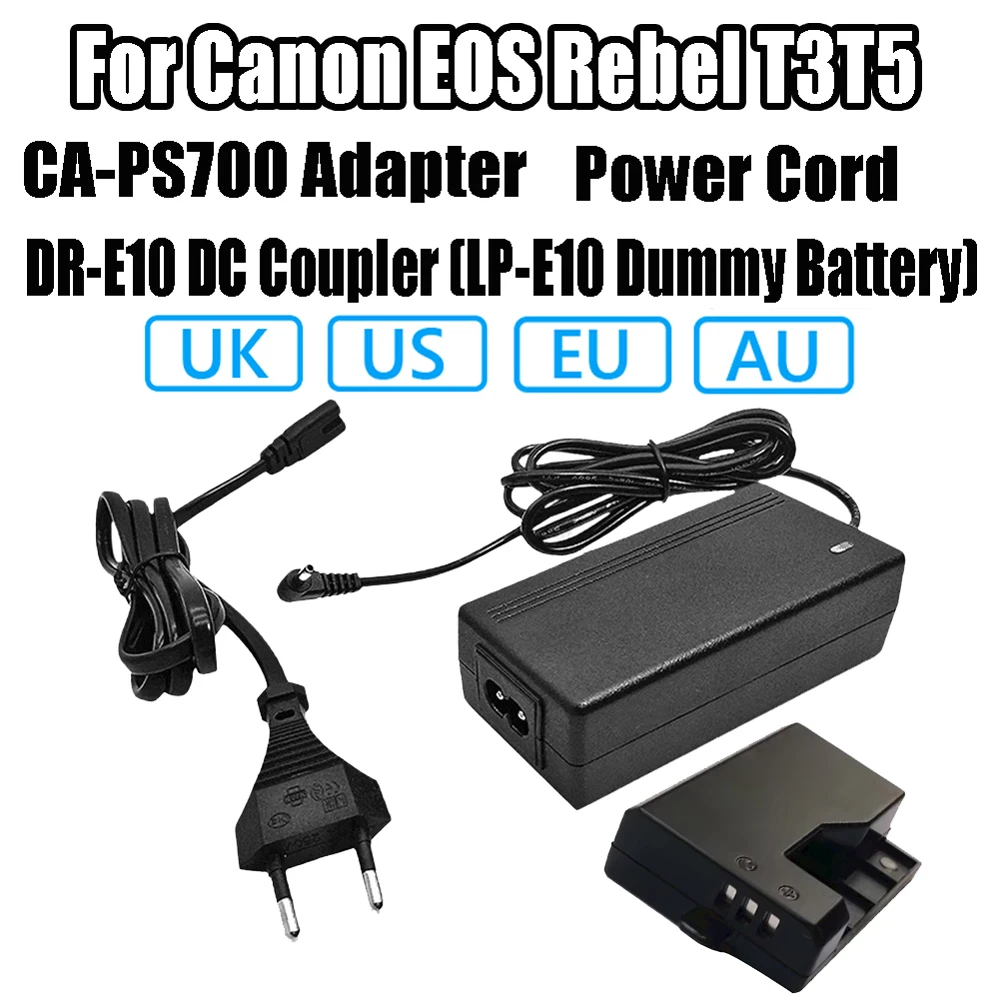 

ACK-E10 Adapter Power Supply LP-E10 Dummy Battery PS700 DC Coupler Kit for Canon EOS Rebel T3 T5 T6 T7 1100D 1200D 1300D