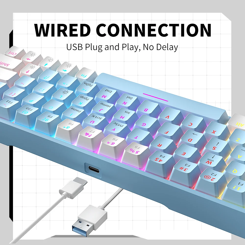 Imagem -05 - Teclado Mecânico para Jogos Rgb Hot Swappable Arco-íris Azul Interruptores Vermelhos 25 Teclas Russo Novo 63 Chaves Zifriend-t62