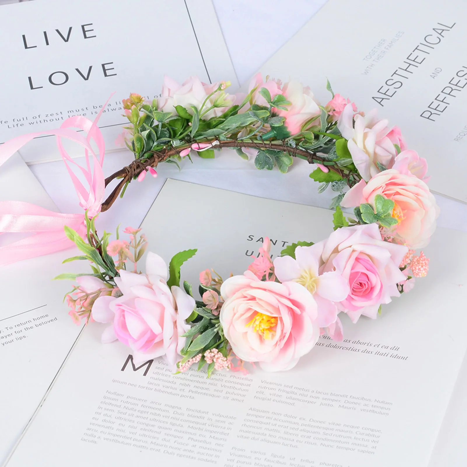 Floral Garland Crown Headpiece Forest Style Simulated Flower Hairband for Bridesmaid Wedding Dating