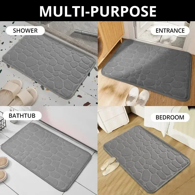1 Pcs Memory Foam Embossed Velvet Carpet Bathroom Living Room Non-Slip Mat Cobblestone Floor Mat Home Furnishings