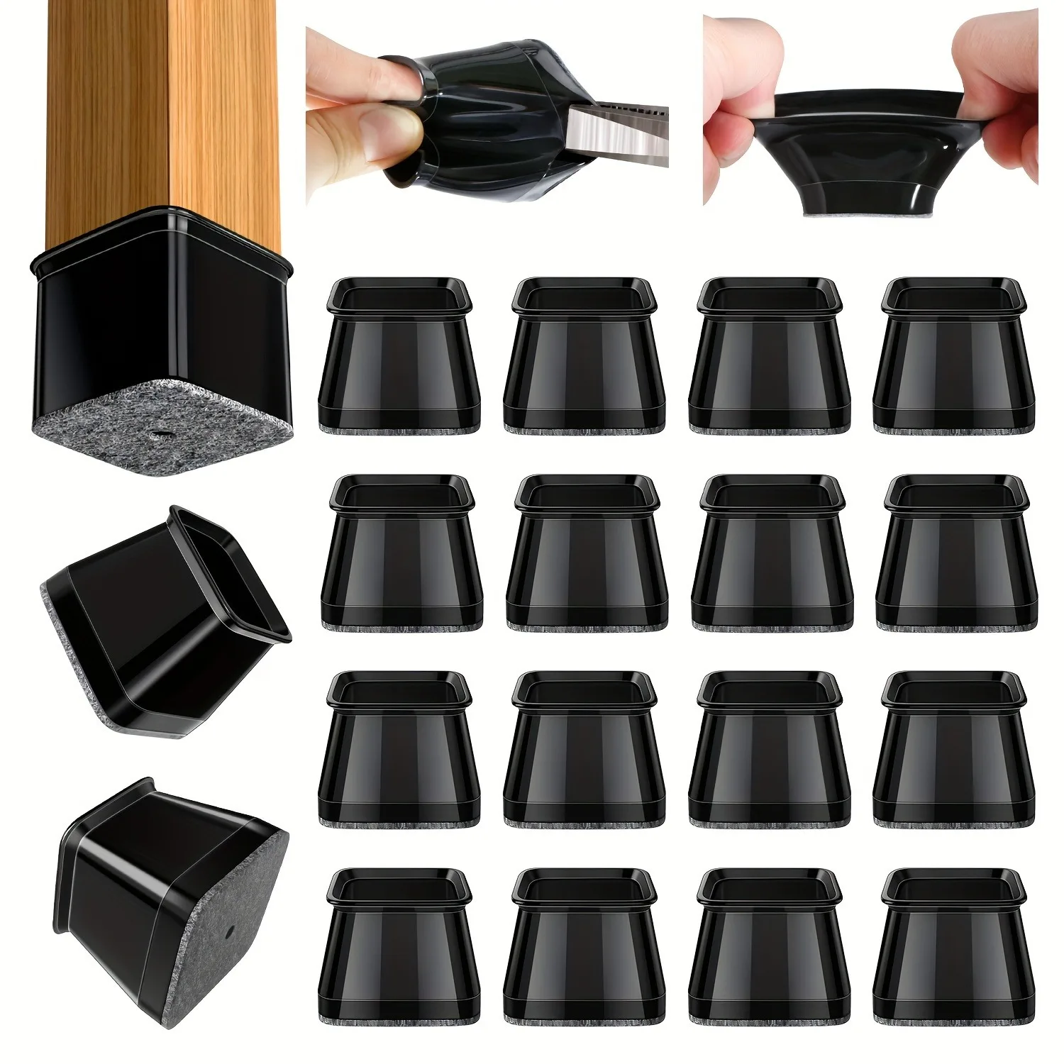 

20 pcs Square Chair Leg Floor Protectors - Extra Thick Silicone Felt Furniture Pads for Hardwood Floors Non-Slip Noise Reduction
