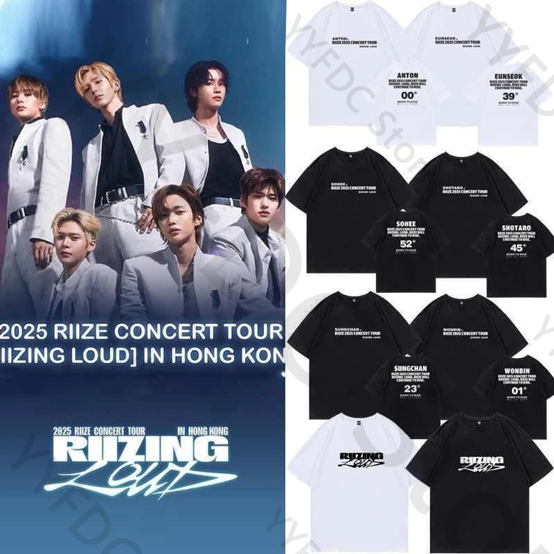 

Футболка RIIZE Concert RIIZING LOUD Kpop Fashion WONBIN SHOTARO EUNSEOK Same Letter Print Летняя хлопковая футболка с короткими рукавами