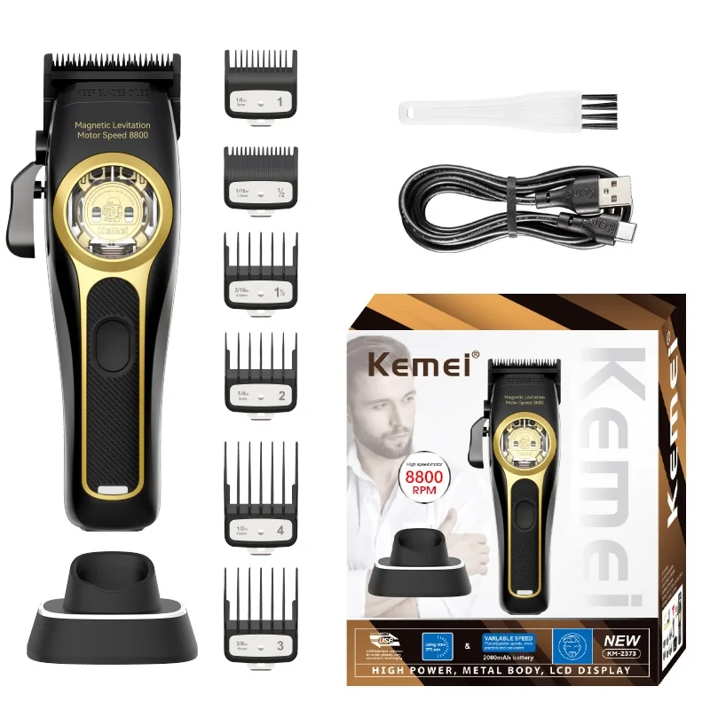 KEMEI Professional Salon Hair Trimmer Oil Head Engraving Shears Base with Charging LCD Display Hair Shears KM-2373 image 2