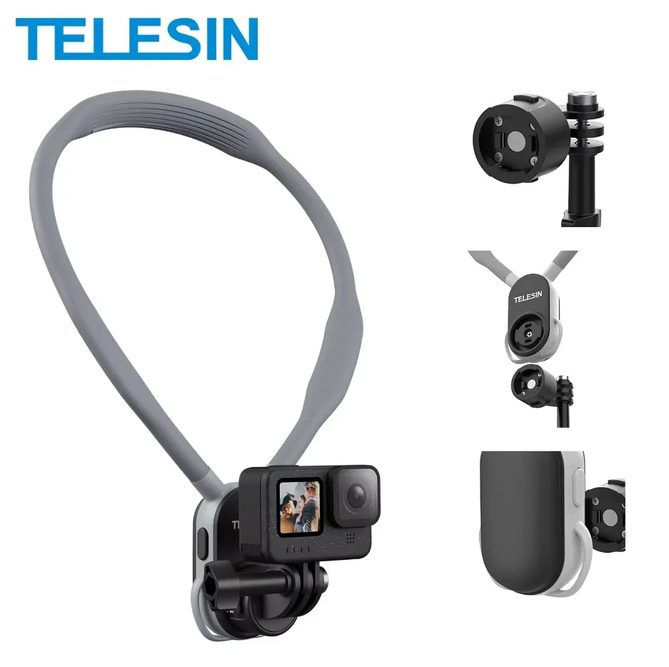 TELESIN Quick Release Silicone Neck Mount Magnetic Hold for GoPro Hero 12/11/10 Insta360 X4/X3/GO3/GO2 OSMO Camera