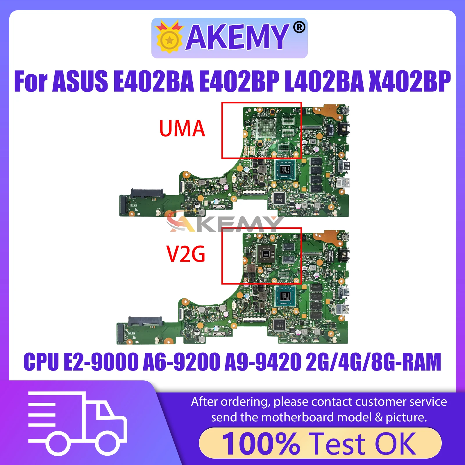 

AKEMY E402BA Laptop Motherboard E402BP X402BP F402BA F402BP L402BA L402BP Mainboard CPU E2-9000 A6-9200 A9-9420 2G/4G/8G-RAM