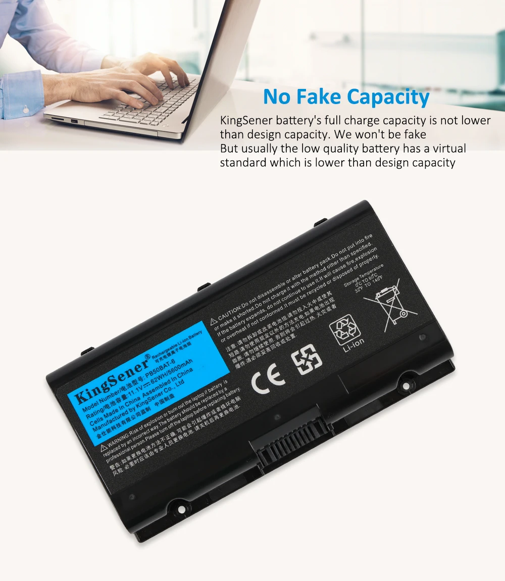 KingSener PB50BAT-6 Laptop Battery For Clevo PB51RF-G PB70EF-G PB71EF-G For PowerSpec 1720 1520 For Sager NP8371 3INR19/66-2