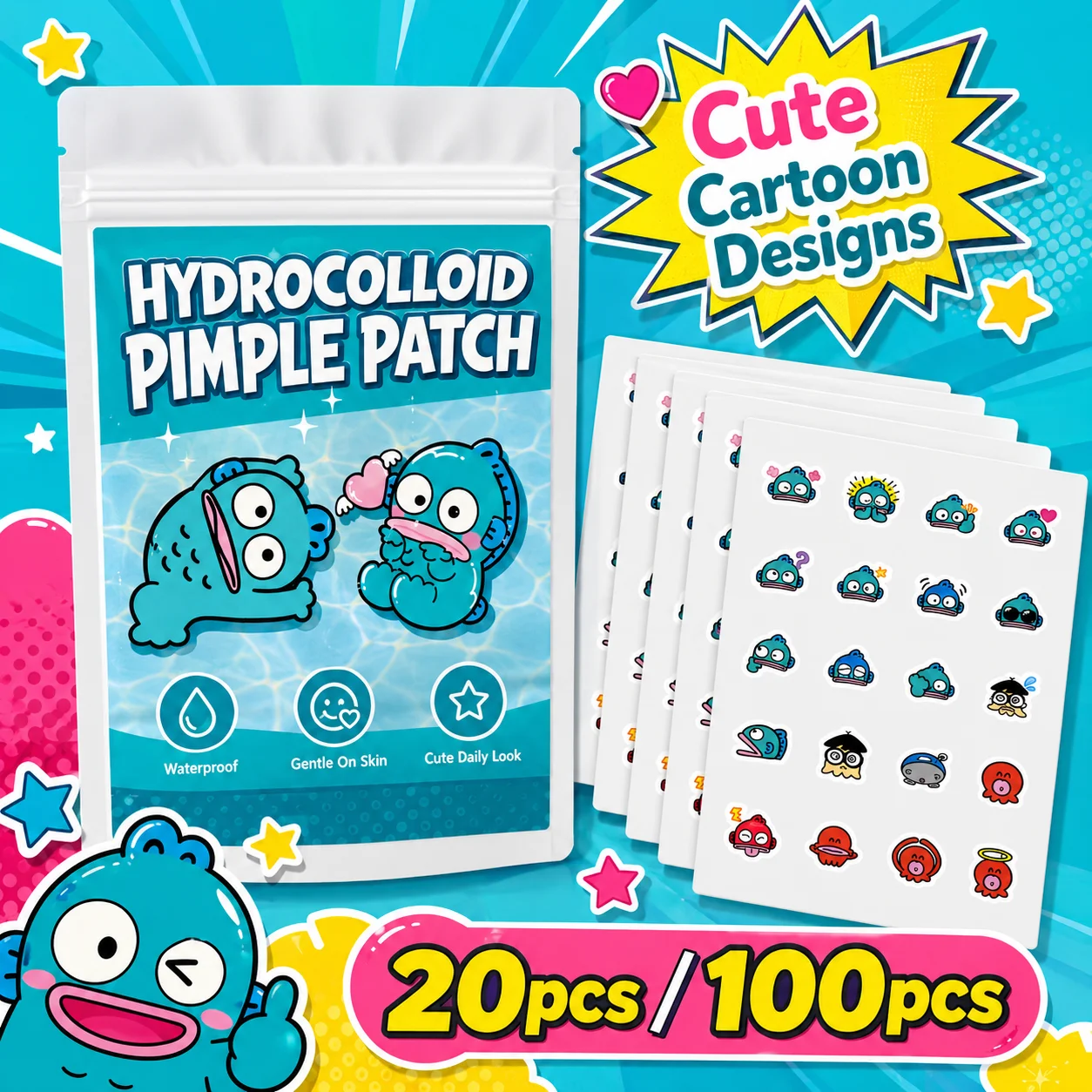 20/100PCS hello kitty Acne patches, facial acne patches, hydrogel acne removal patches, concealer