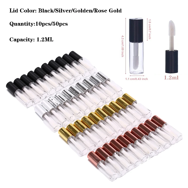 1.2ML Cosmetic Gloss Lip Glaze Brush Containers Makeup Lipstick Balm Refillable Bottle Silver Cover Lipgloss Lip Oil Wand Tube