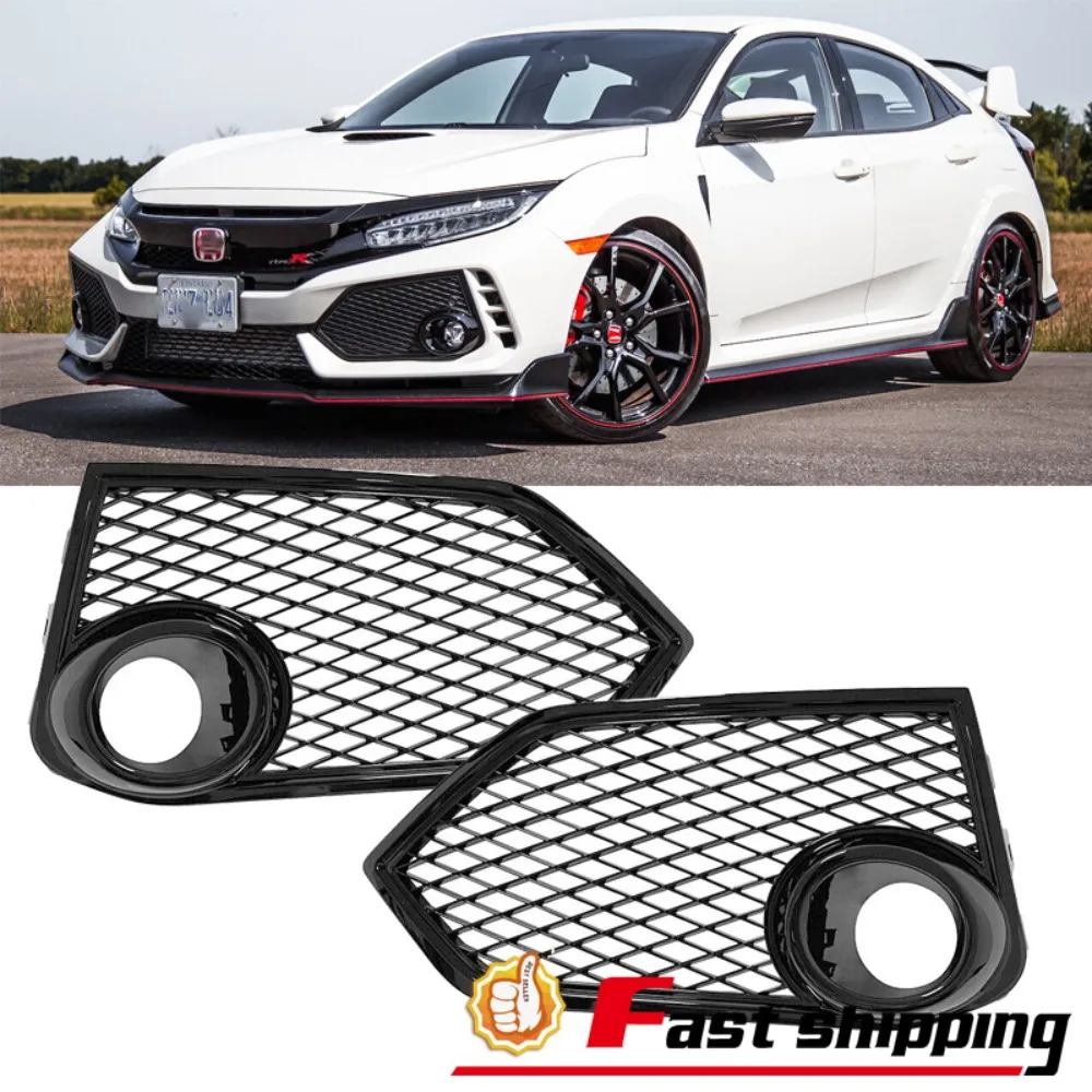 

Fit 2017-2021 Honda Civic Type R Open Mesh Gloss black Fog Light Lamp Cover Pair