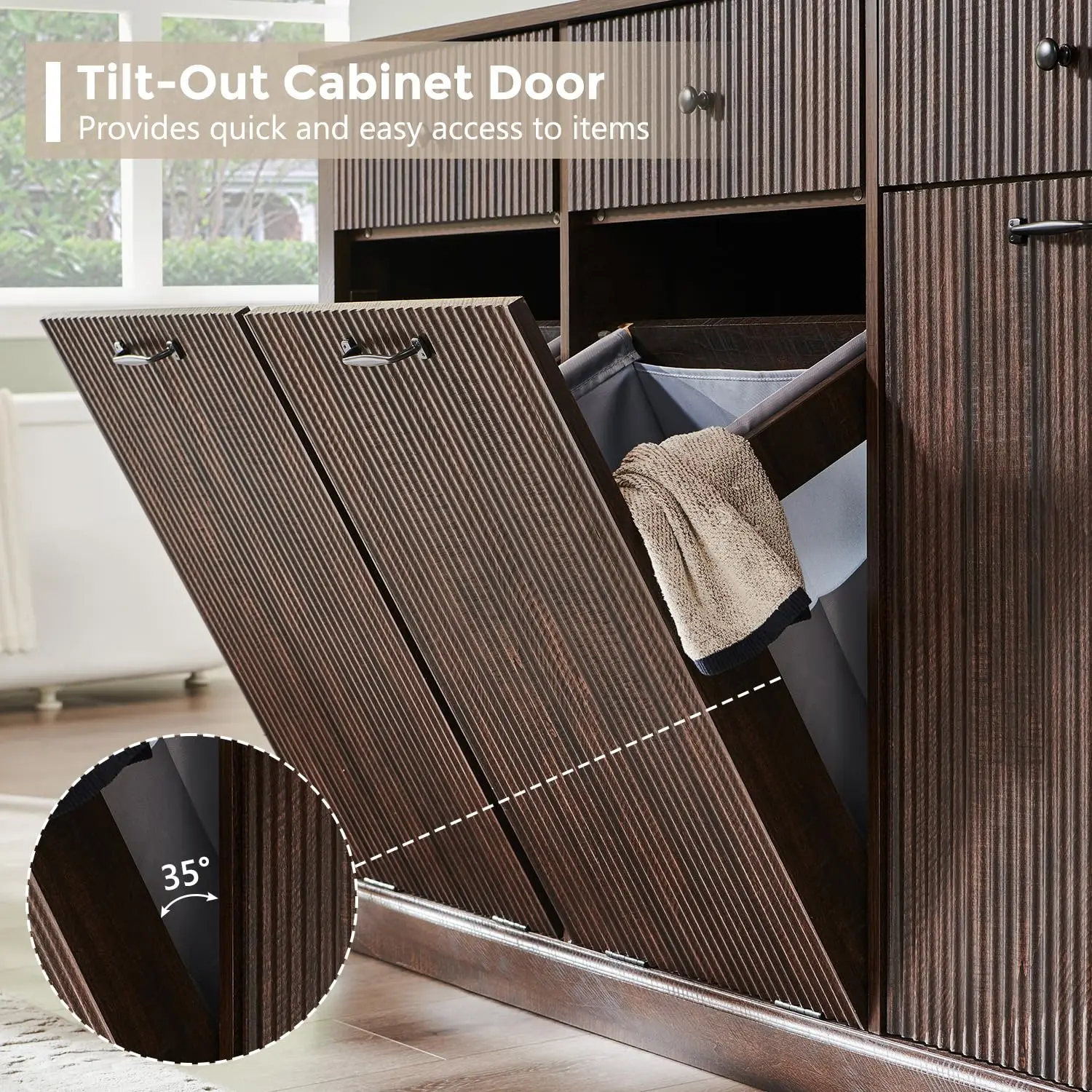 Triple Tilt Out Laundry Hamper Cabinet Trash Can Cabinet Brown Customized image 5
