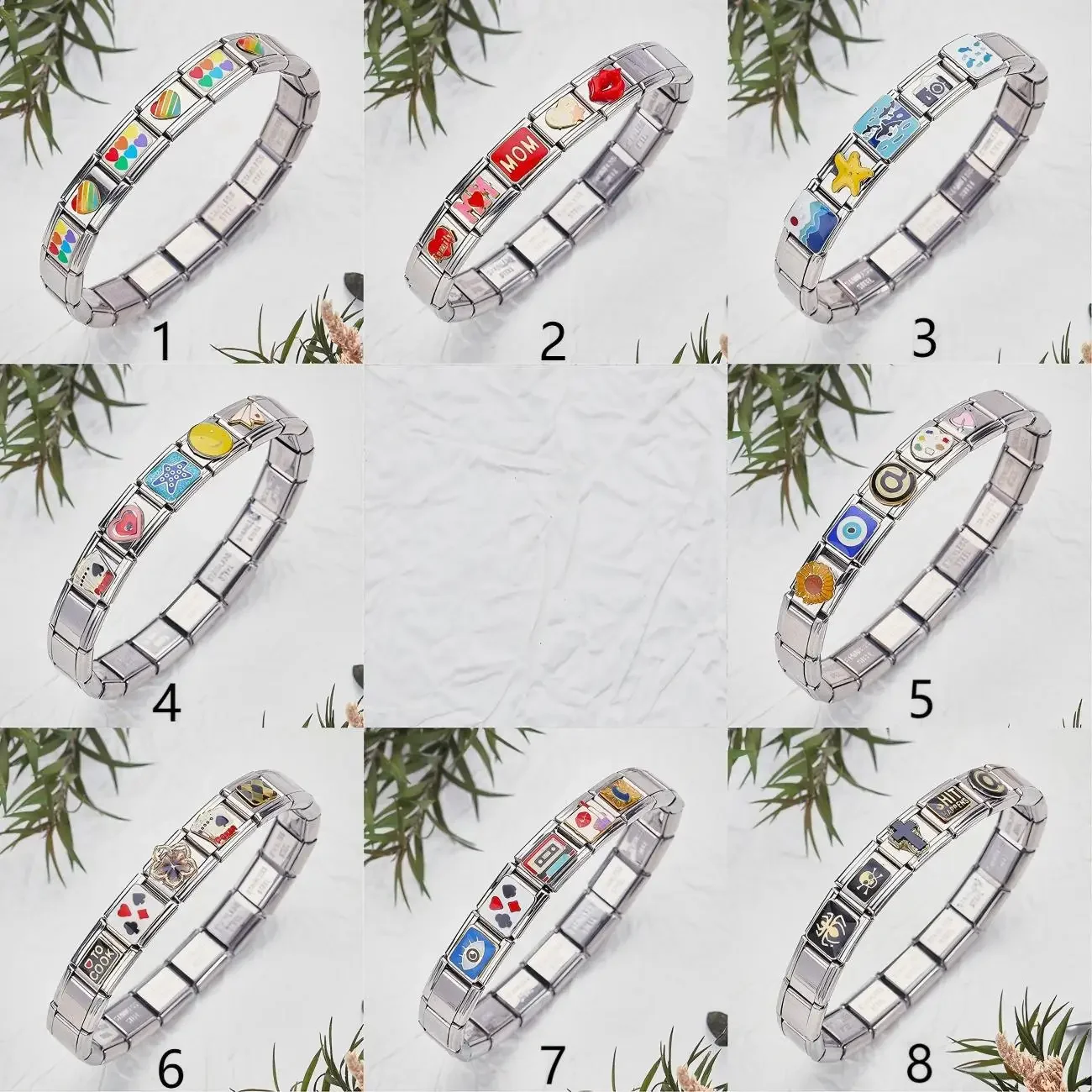 Y2K Rainbow Love Poker Mom Heart Patterns Italian Charm Module Stainless Steel Bracelets for Woman Men DIY Onhand Jewelry
