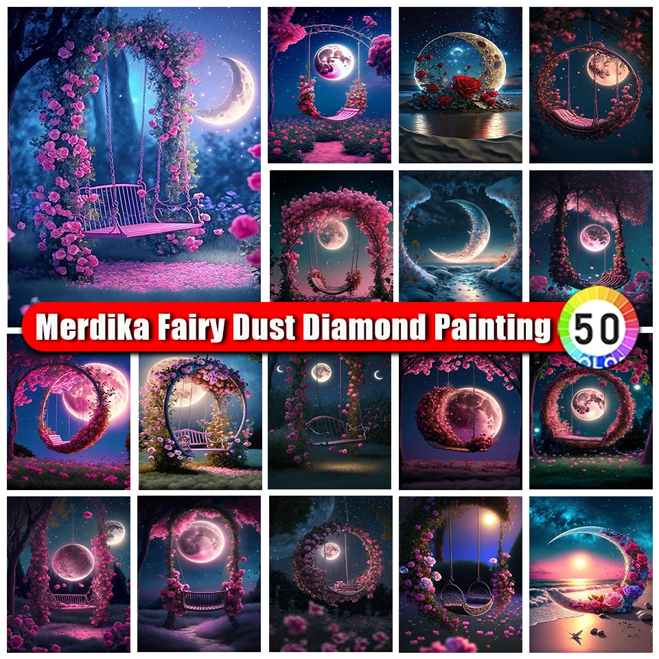 Merdika Fairy Dust  Diamond Painting Moon Night Flower Zipper Bag Diamond Mosaic Embroidery Scenery Cross Stitch Kits Home Decor