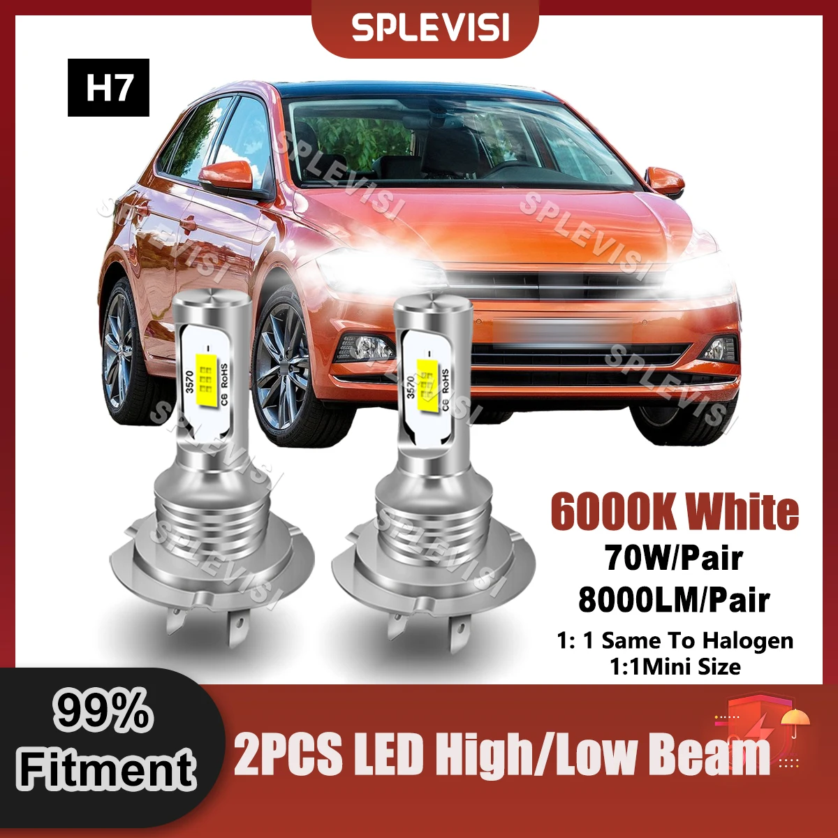 Plug And Play LED Headlight H7 High/Low Beam Xenon White For VW Polo VI 2017 2018 2019 2020 2021 2022 Replace Car Light Bulbs