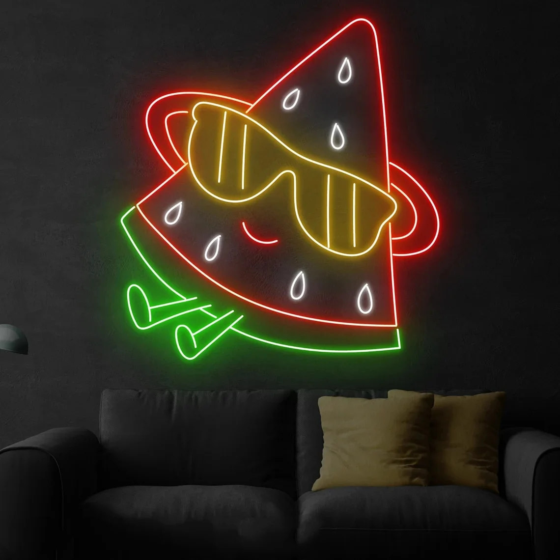 Imagem -02 - Melancia Vestindo Óculos Sinal de Neon Sinal de Neon Personalizado Bar Decor Fruit Shop Led Light Wall Art si