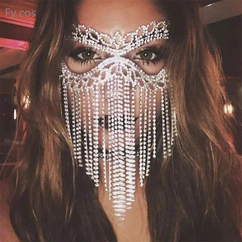 Chain With Rhinestones Nightclub Costume Eye Patches Jewelry Sexy Belly Dance Cosplay Decor Women Halloween Mask Disguise Gi MN3