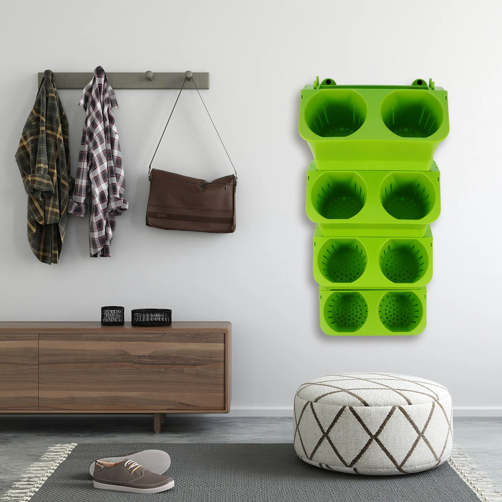 4Pcs Vertical Wall Planter Set Self Watering 2- Background Wall Pot for Indoor Outdoor Plants Green Garden Decor