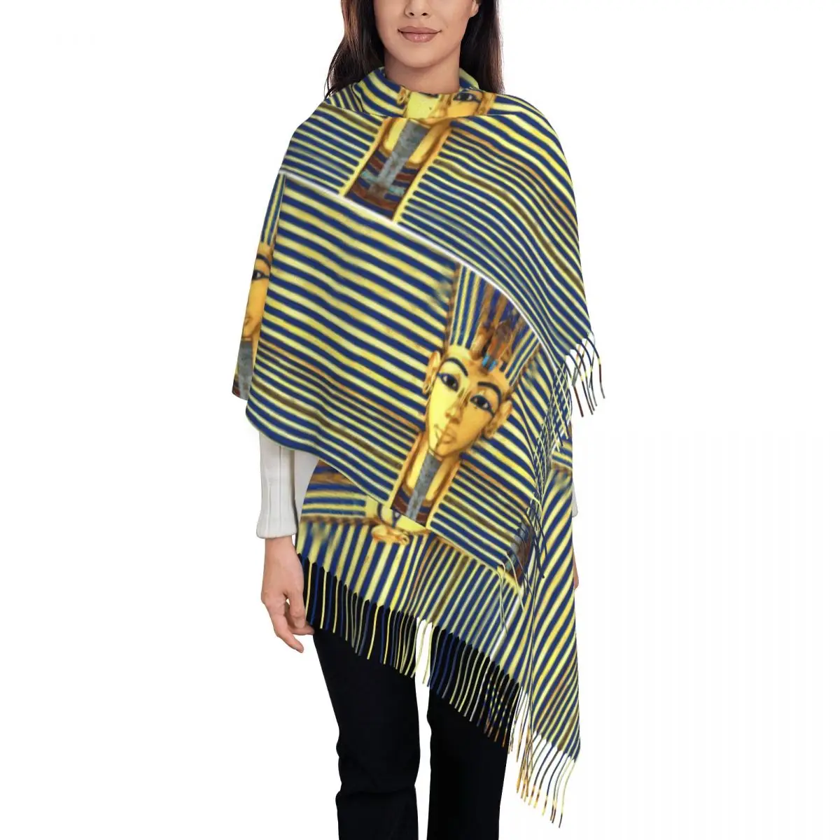 Custom Print Pharaoh King Tut Gold Lapis Scarf Men Women Winter Fall Warm Scarves Egypt Egyptian Shawl Wrap