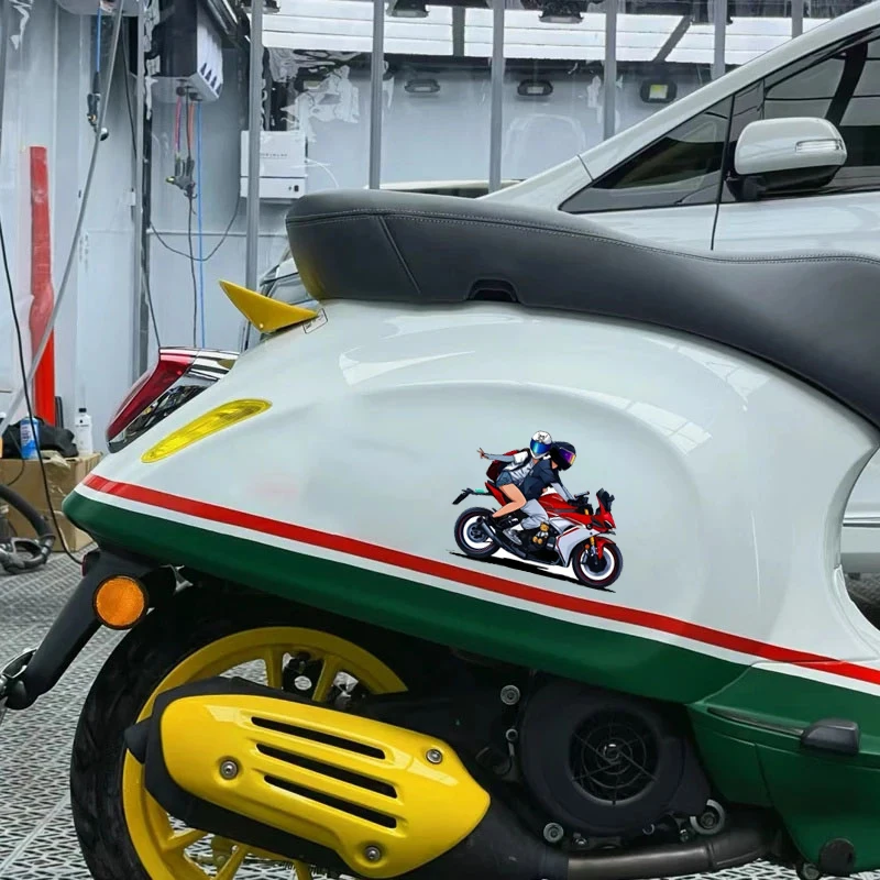 Cartoon Couple Motorcycle Stickers, Waterproof Vinyl Decals for Car Motorcycle Helmet