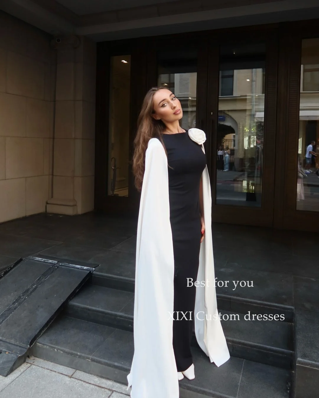 Xixi Column Primeur Halslijn Split Rits Up Handgemaakte Bloemen Vestidos Para Eventos Especiales Trouwjurk Avondjurk