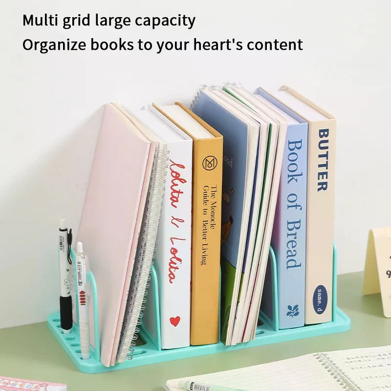 4 Grid Bookends Stand Bookshelf Desktop Decor Storage Rack Bookend Book Holder School Stationery Office Desktop File Organizer