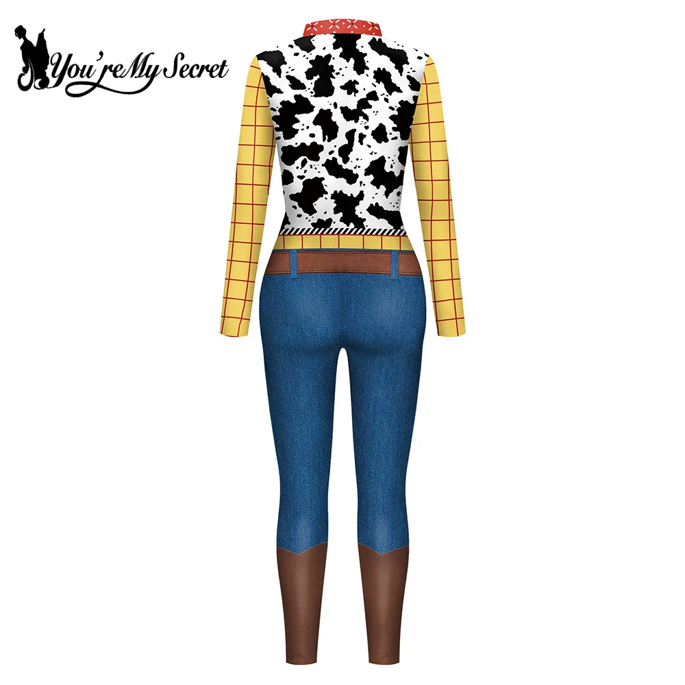 [You're My Secret] Men Woody Cosplay Bodysuit 3D Print Cowboy Cosplay Costume Front Zipper Jumpsuit Halloween Rave Party Outfit view 5