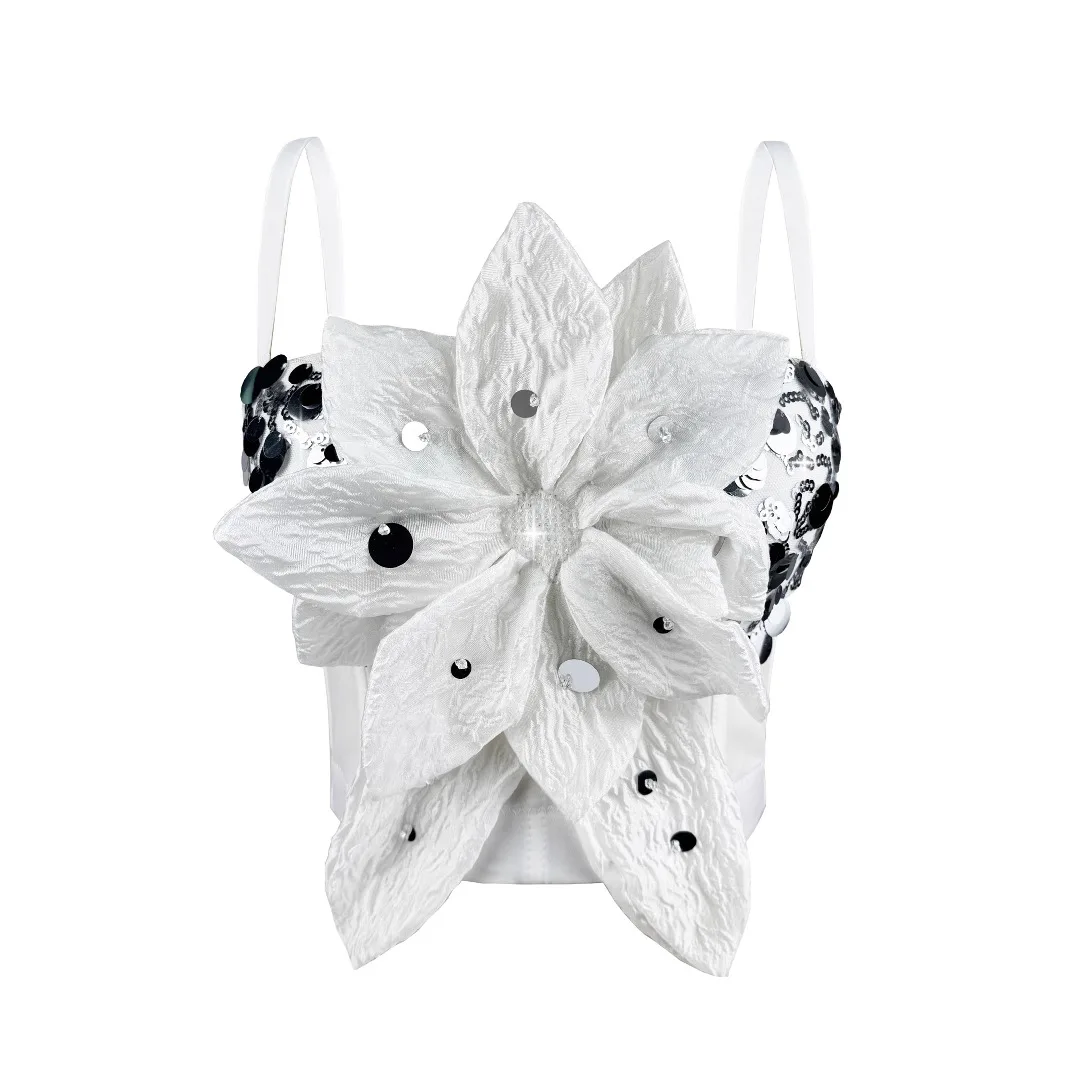 

customized women's adult glitter three-dimensional flower camisole vest rhinestones wearing fishbone corset top sexy costume