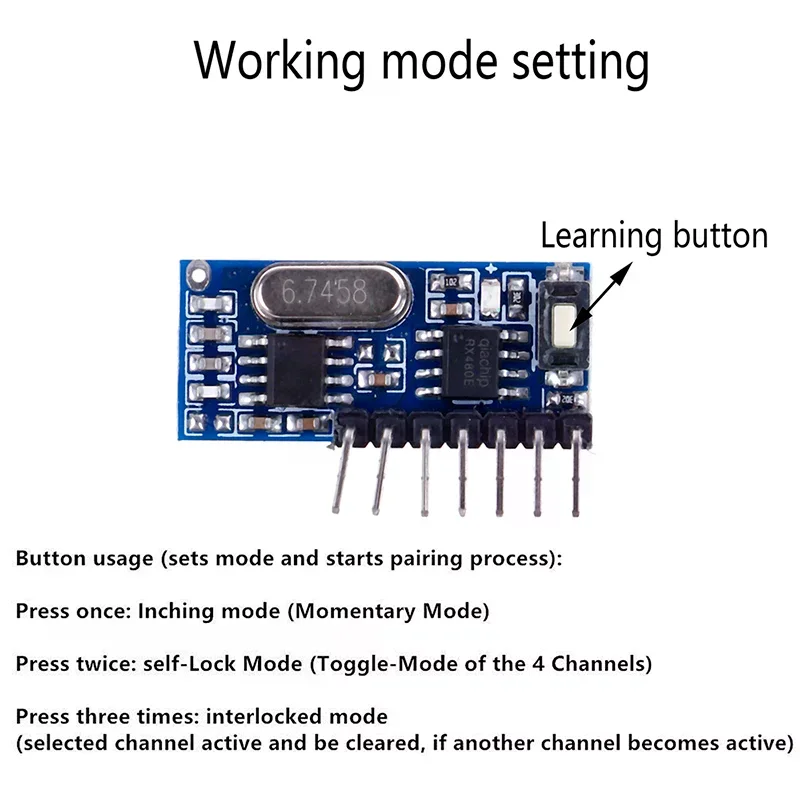 433Mhz Wireless RF 4 Channel Output Receiver Module and Transmitter EV1527 Code