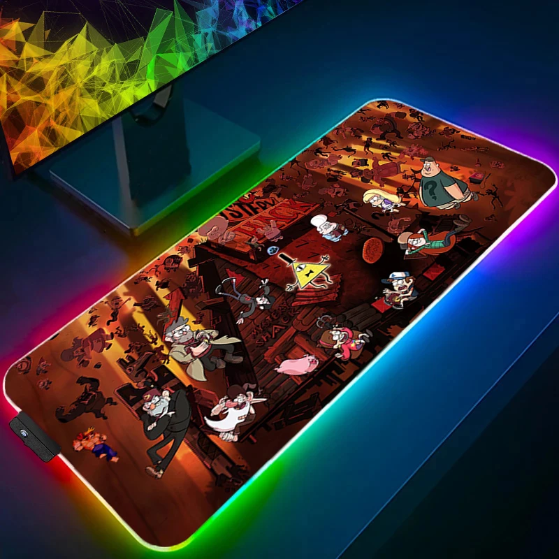 RGB Mouse Pad Gravity Falls Larger XXL Lock Edge Backlight Speed Pc Computer Keyboard LED Desk Mat Gaming Accessories Mousepad