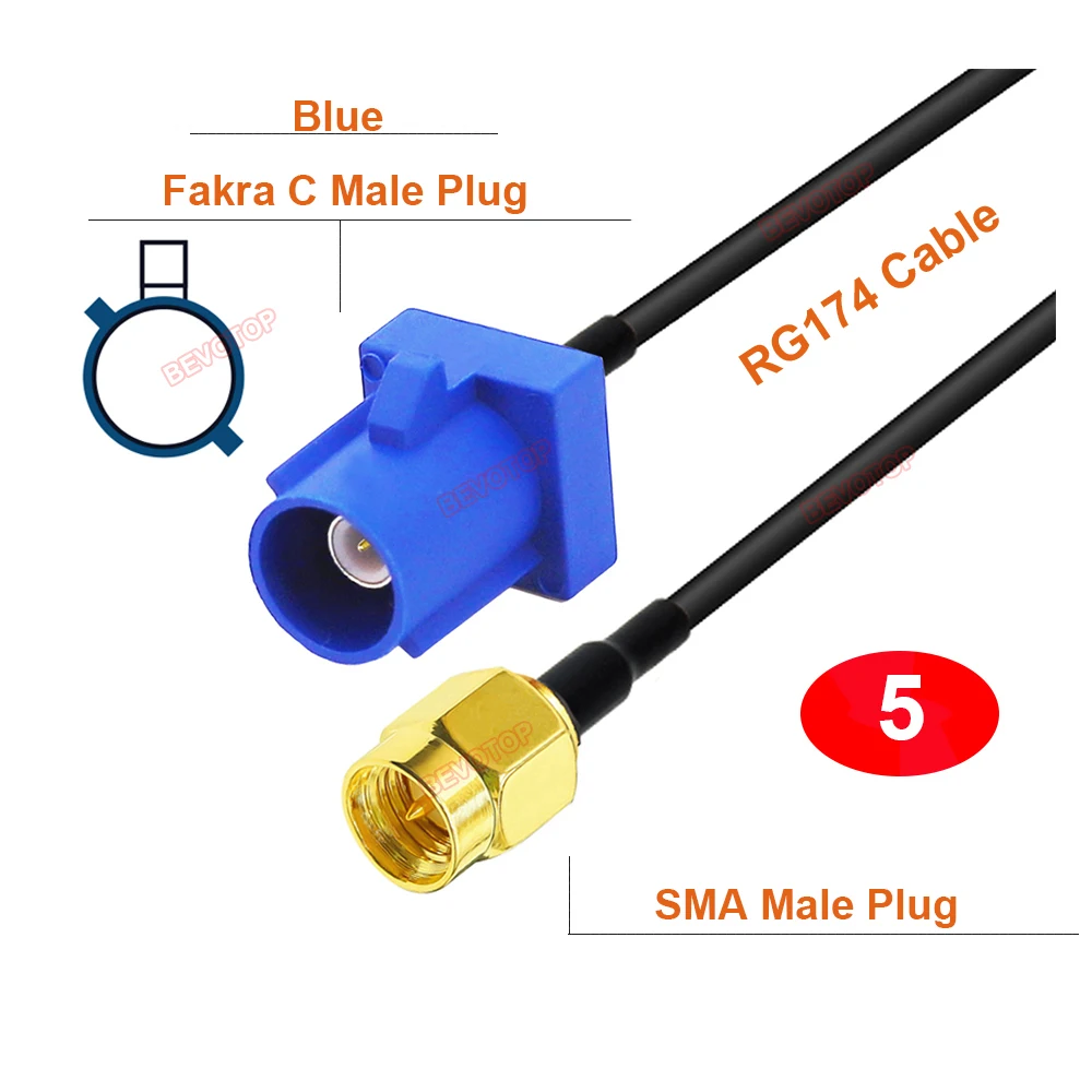 1PCS Fakra C to SMA Male / Female RG174 Cable for Car DVR GPS Navigation Antenna Extension Jumper BWVOTOP 10CM~20M Custom-made