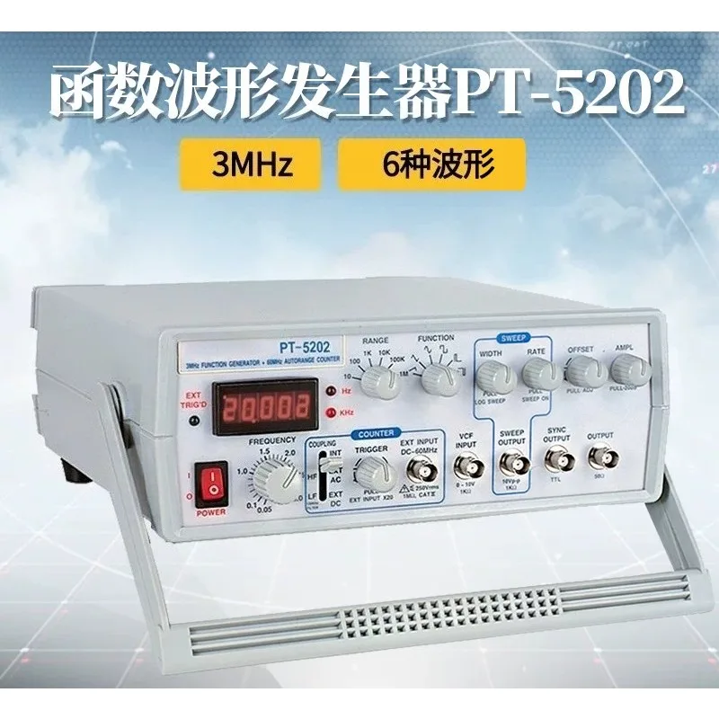 PT-5201 Function Generator 3MHz, 6 Waveform Signal Source with Frequency Counter, Square Pulse TTL Output for Lab Test