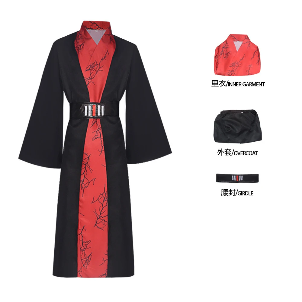 

Film Wars Sheev Palpatine Cosplay Costume for Men Adult Printed Red Long Robe Male Hanfu Dress with Hoodie Jacket Cloak Sashes