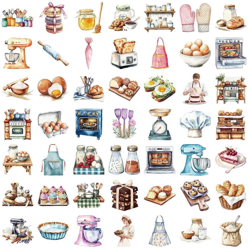 10/30/50pcs Transparent Baking Theme Cartoon Stickers Make Cake Bread Graffiti Decals Fridge Water Bottle Phone Sticker Packing
