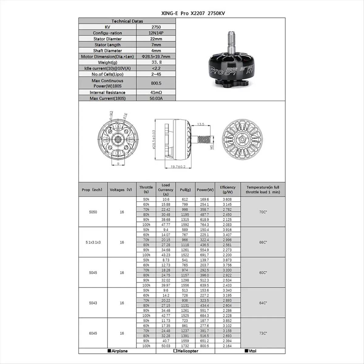 A86G NEW 2PCS -E Pro 2207 2750KV Brushless Motor 2-4S Lipo 4mm Shaft Diameter for 5-6inch Propeller RC FPV Freestyle Drones