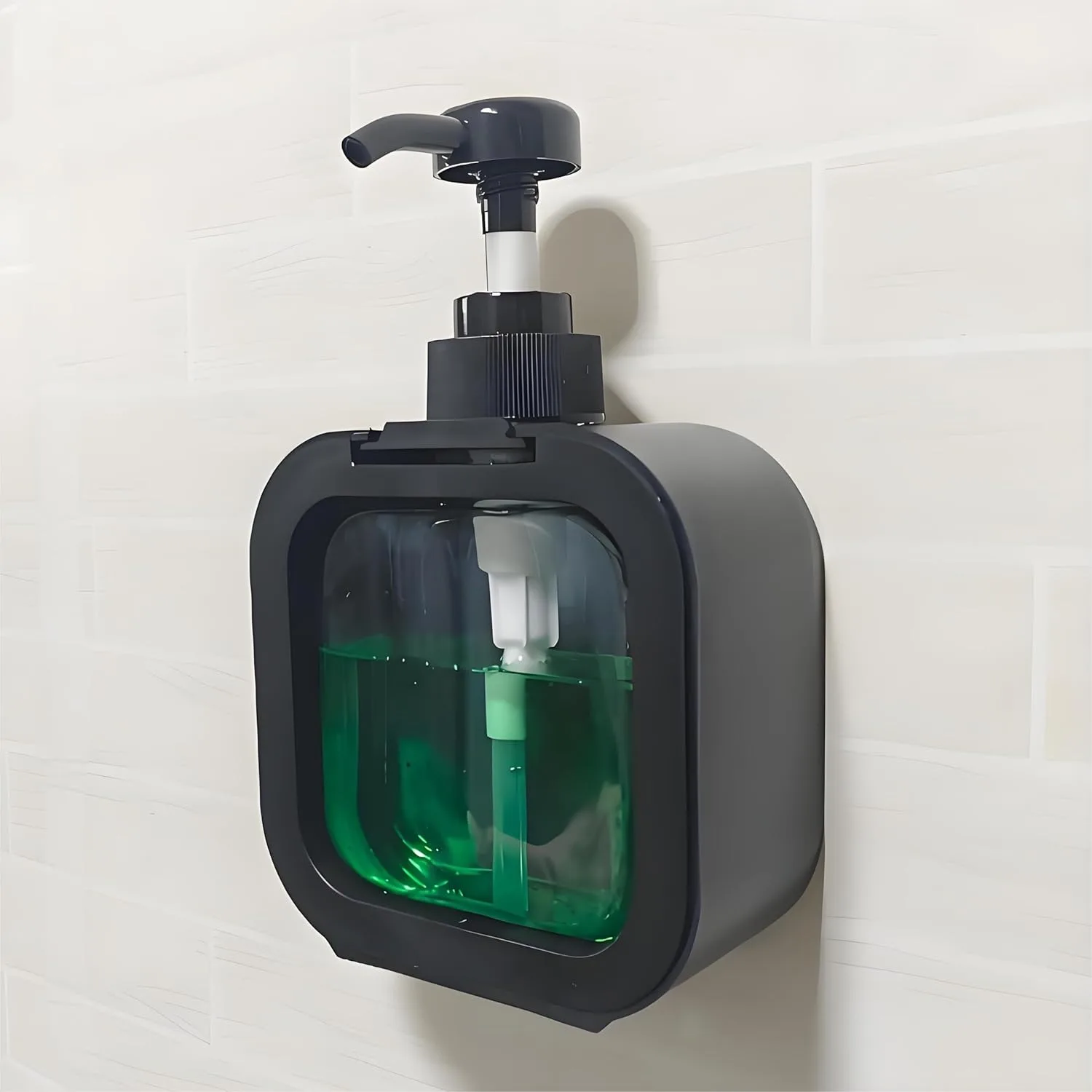 

Hand Soap Dispenser Wall Mounted for Bathroom Kitchen, Shampoo Dispenser with Pump and Labels, No Drilling