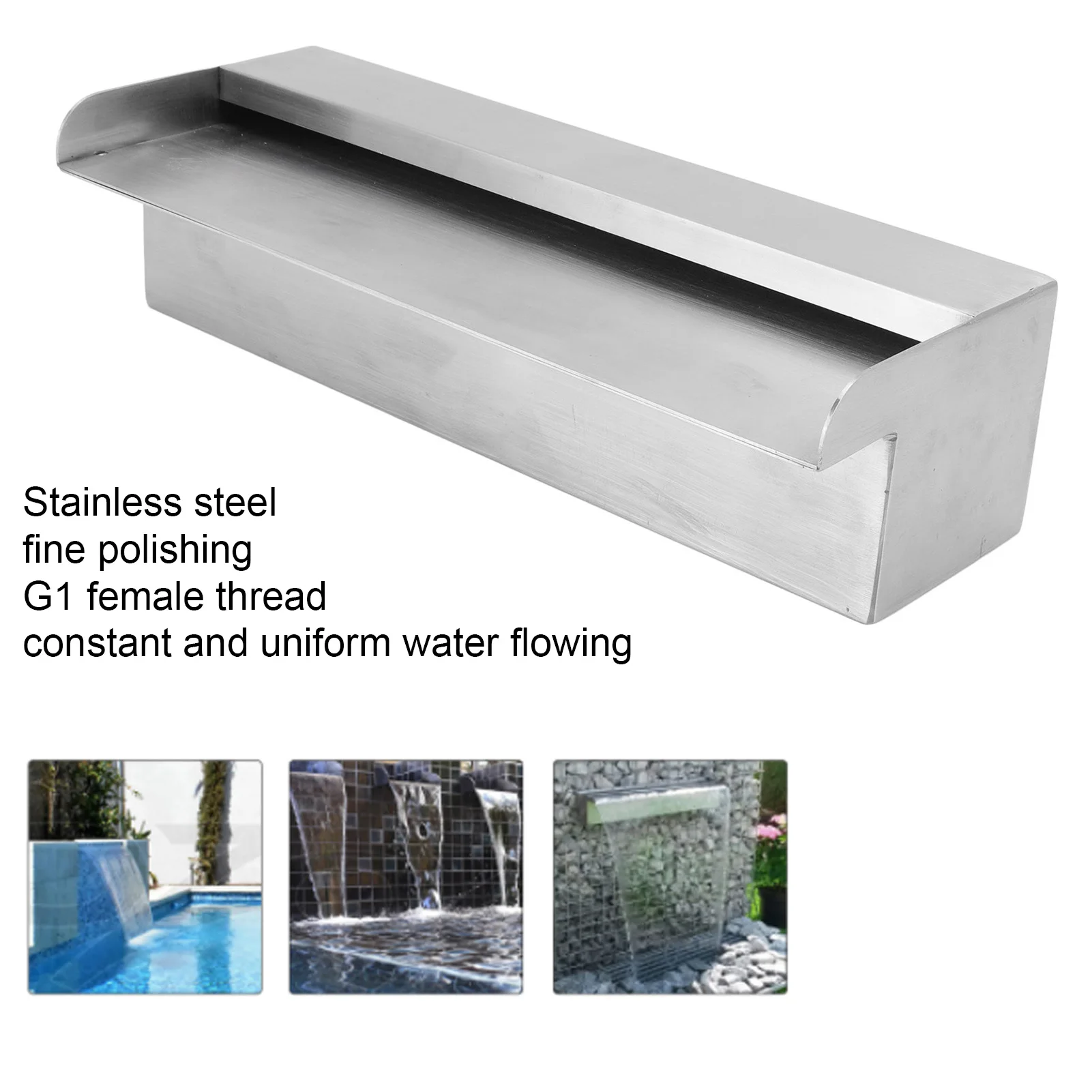 

Pool Waterfall Water Pool Fountain Constant Flowing Stainless Steel G1 Female Thread Decorative Effect for Swimming Pools