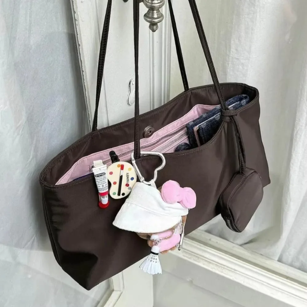 Large Capacity Nylon Canvas Tote Bag Women's Casual Summer Lightweight Handbag Shoulder Bag Korean Style Magnetic Buckle Closure
