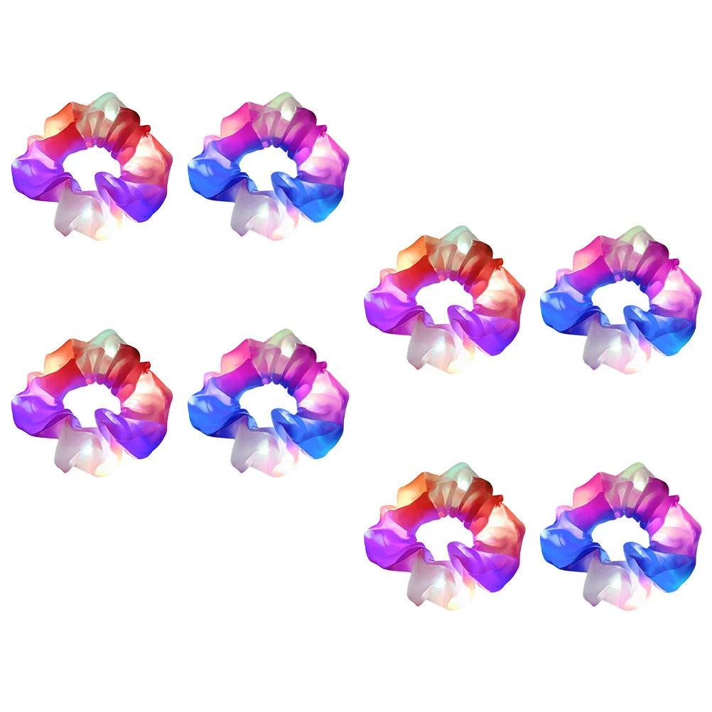 

8Pcs LED Luminous Hairband Hair Ropes Unique Fashionable Attractive Hand Ornaments Stage Party Wear Large Intestine Hair Rings